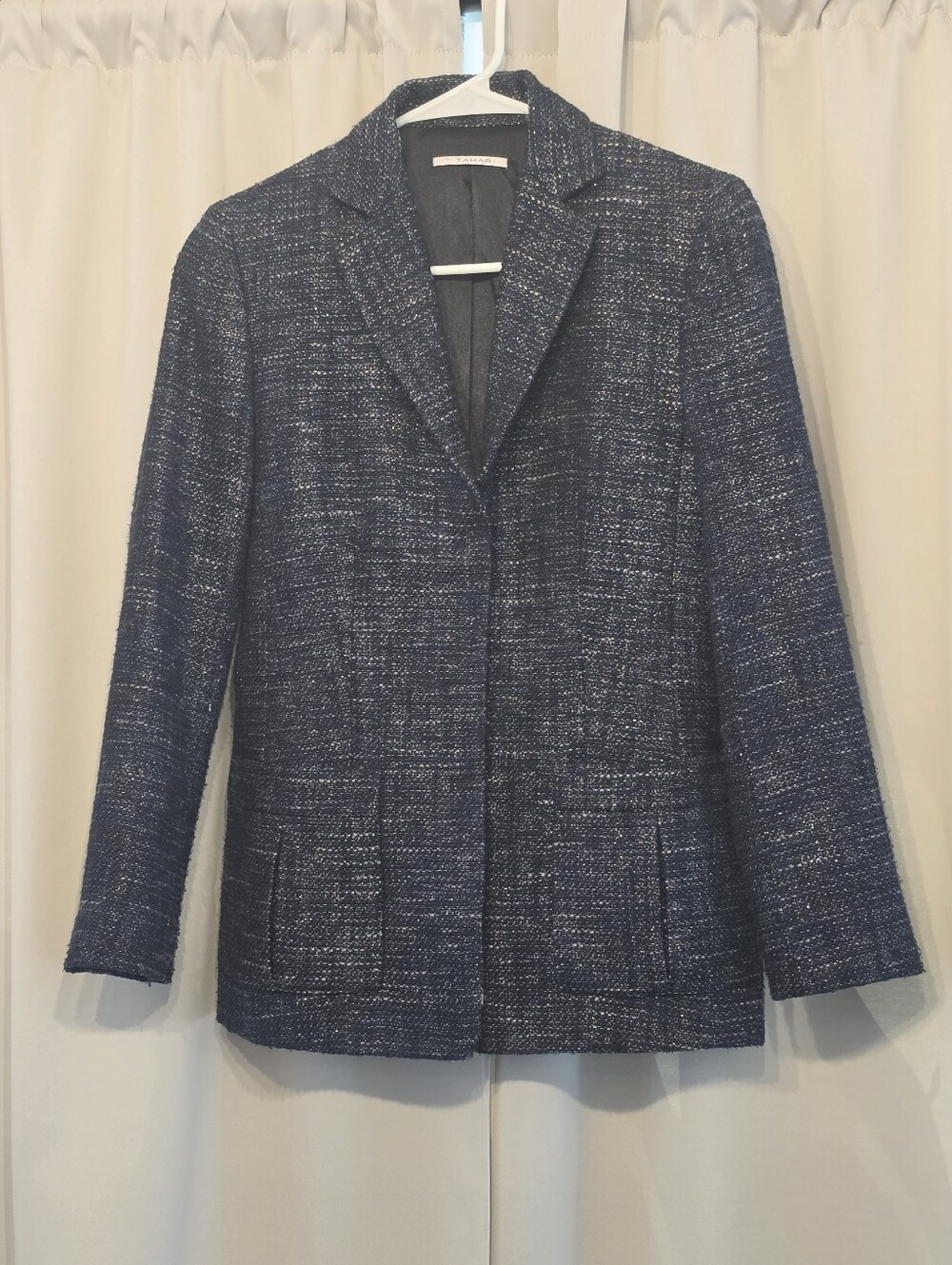 Tahari Navy Tweed Blazer Boucle Style Blazer Size 2